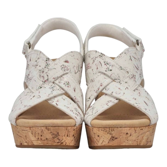 Clarks Collection Leather/Textile Cork Wedges Rose Erin Pink Floral - 12W - Picture 1 of 12